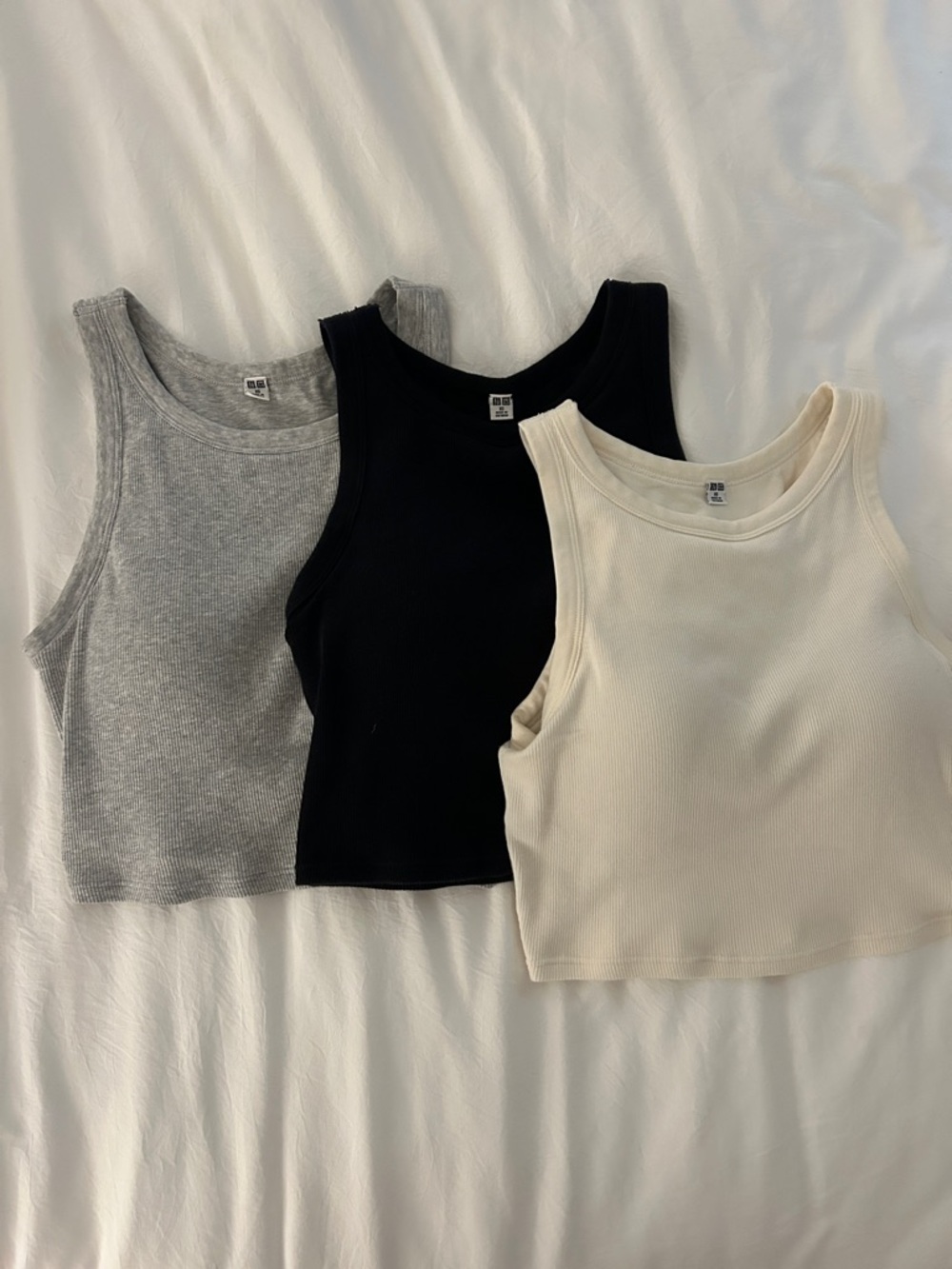 Uniqlo Ribbed Cropped Tank Tops - Black, Gray, Cream